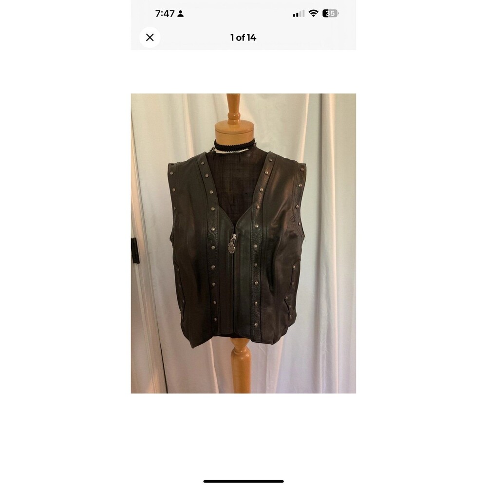 Harley Davidson Women’s Size X-Large Studded Fringe Black Leather Vest Vintage